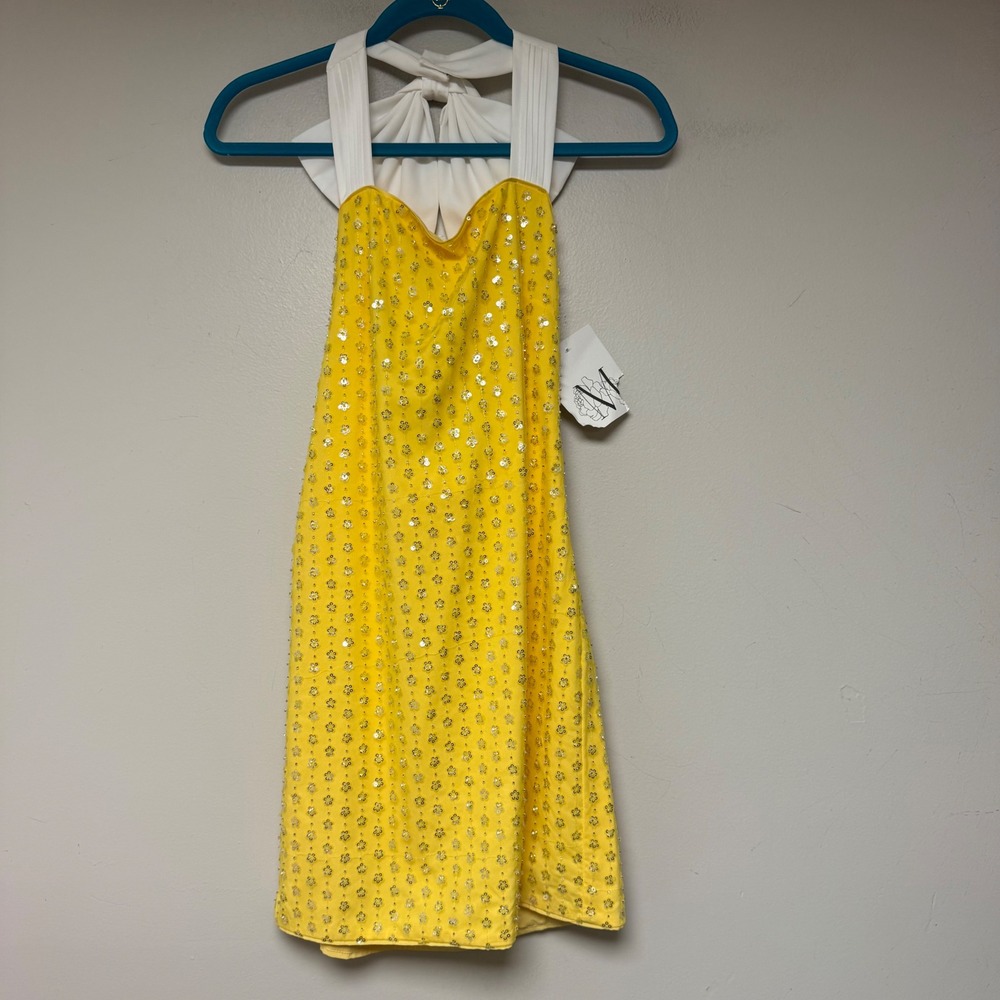 Mestiza New York Mini Dress Womens 2 Yellow NWT Sequin Floral Bow 31SQ04237YI
